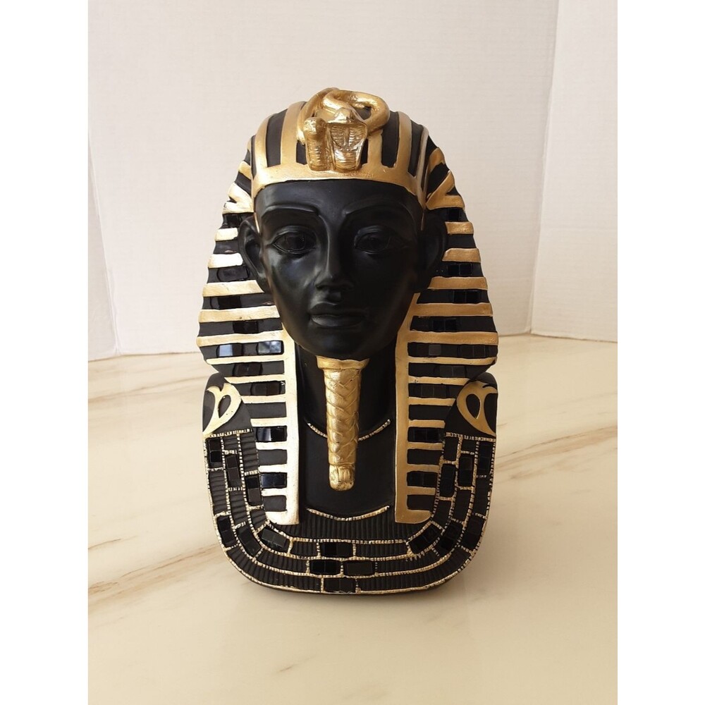 King Tutankhamun Egyptian Black Gold Bust Statue